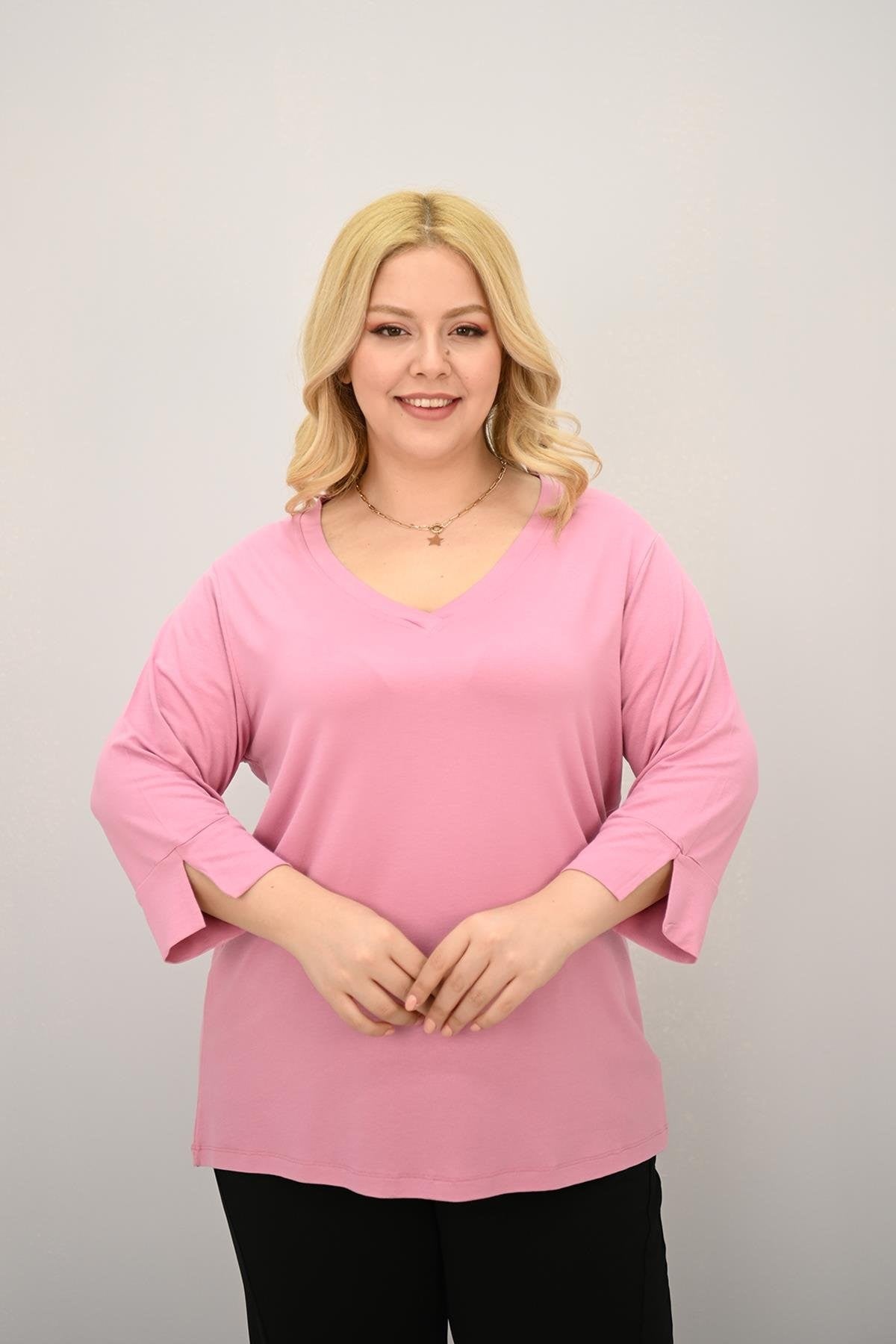 Kadın Büyük Beden Bantlı V yaka Bluz 1919-25