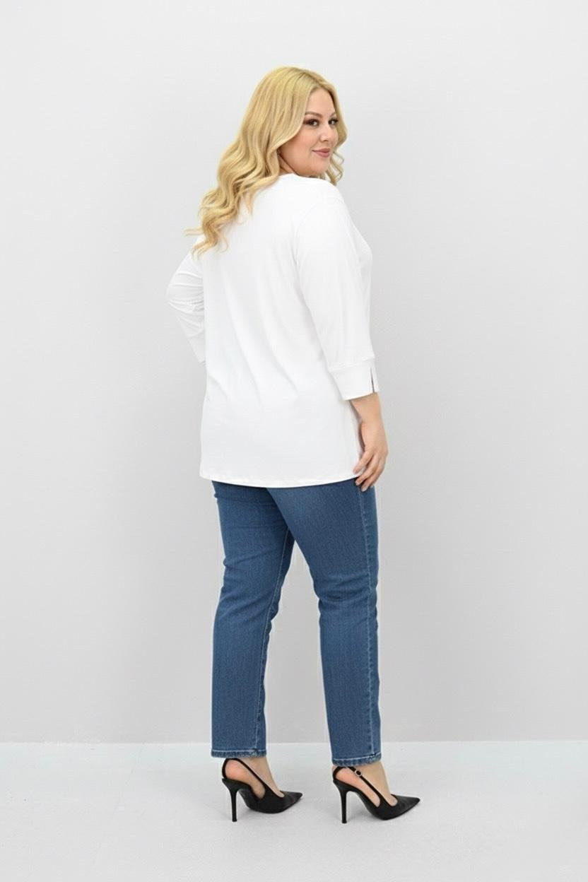 Kadın Büyük Beden Bantlı V yaka Bluz 1919-25