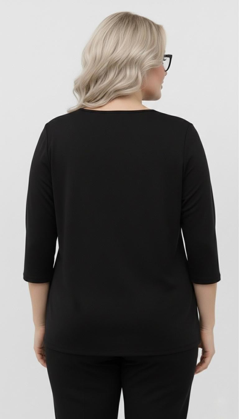 Kadın Büyük Beden Truvakar Kol V Yaka Dantel Detaylı Pamuklu Basic Bluz 2034-26