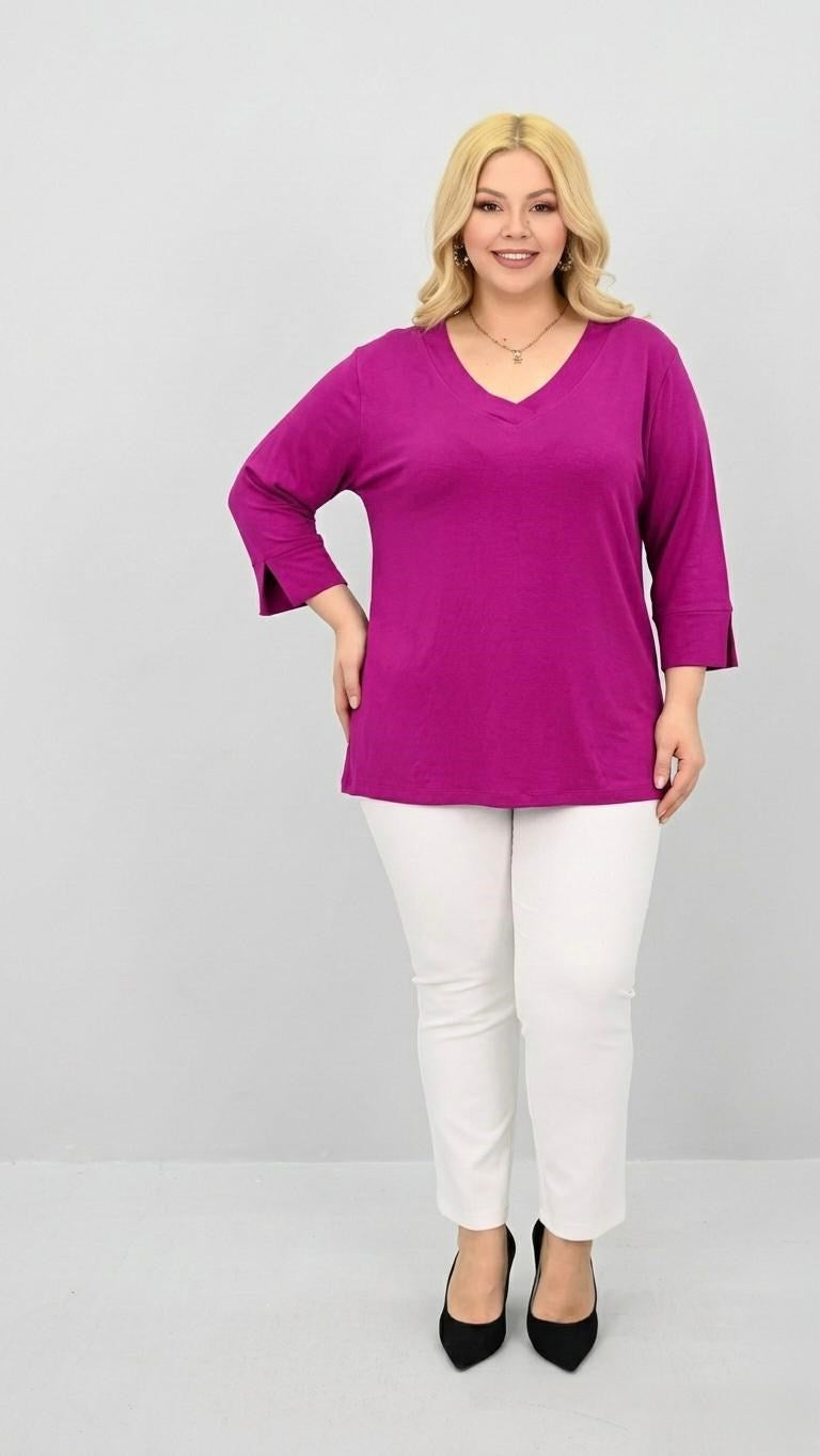 Kadın Büyük Beden Bantlı V yaka Bluz 1919-25