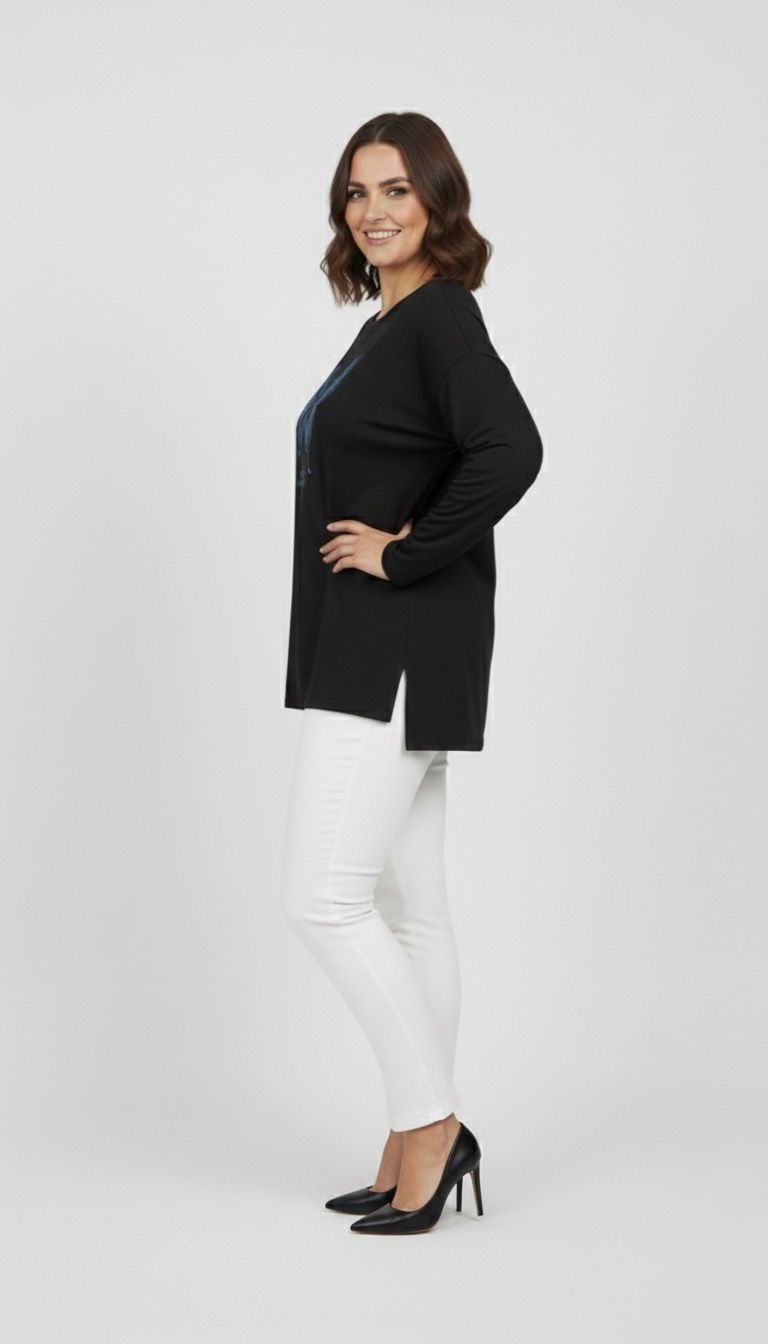 Kadın Büyük Beden Uzun Kollu Kelebek Desenli Modal Kumaş Bluz 2017-2018-26