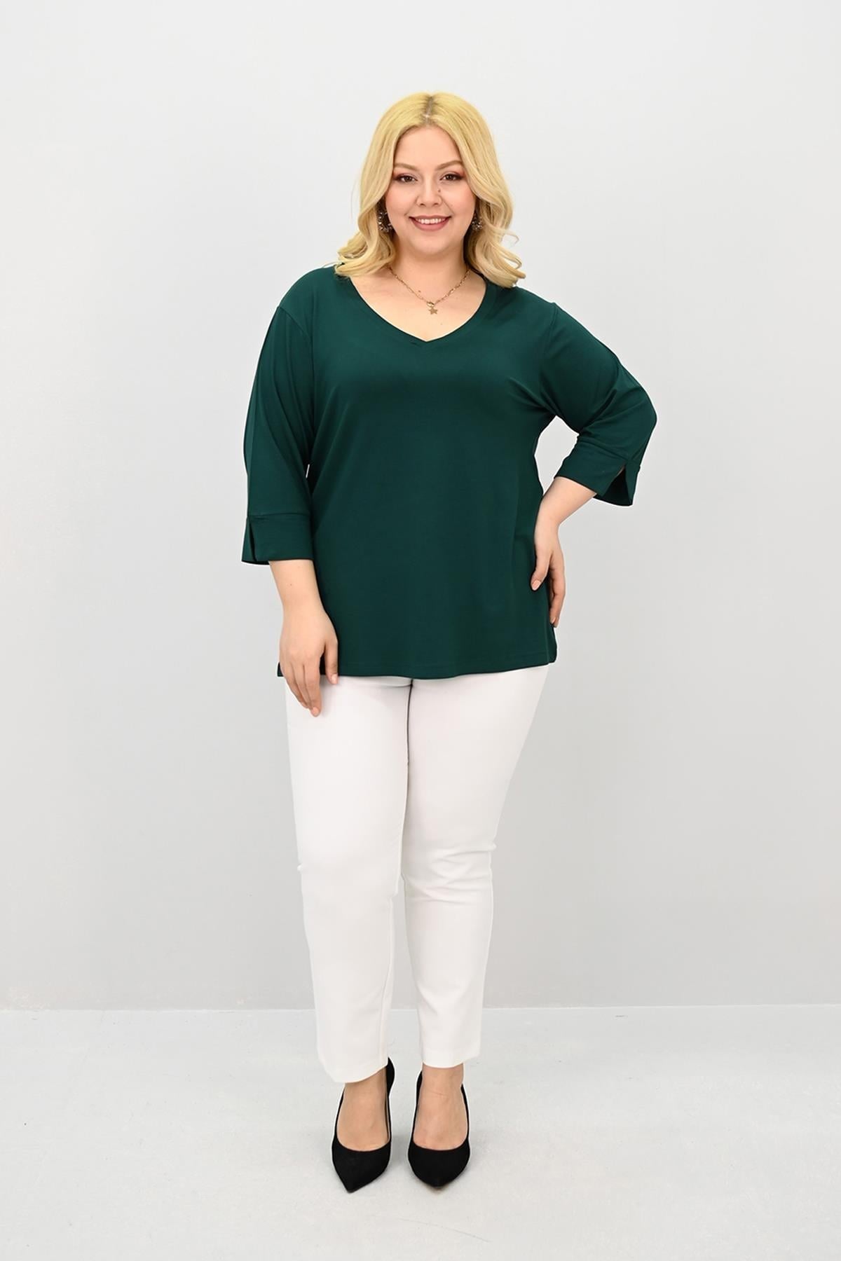 Kadın Büyük Beden Bantlı V yaka Bluz 1919-25
