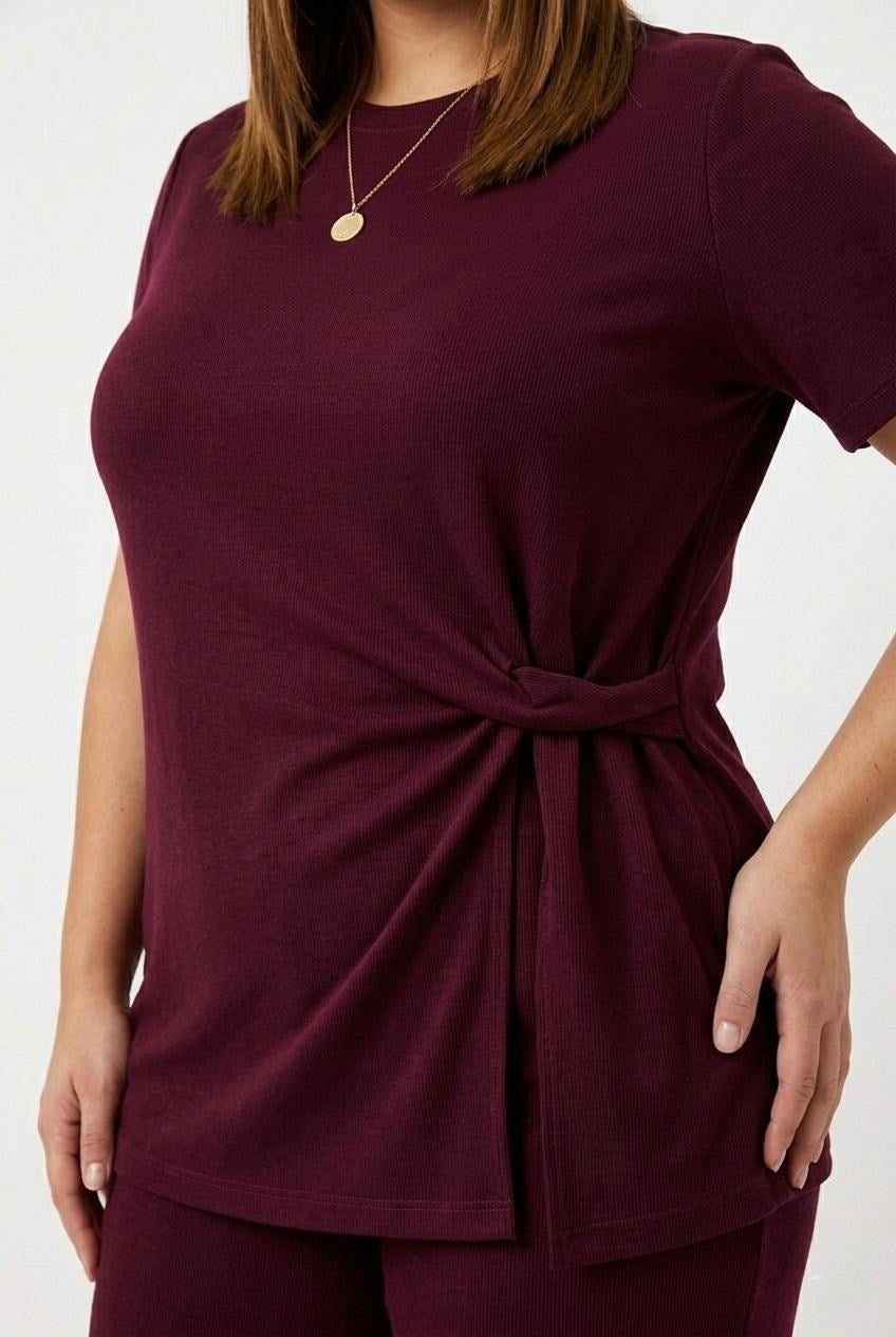 Kadın Büyük Beden Kısa Kollu Yanı Düğümlü Eşofman Takımı 8257-26