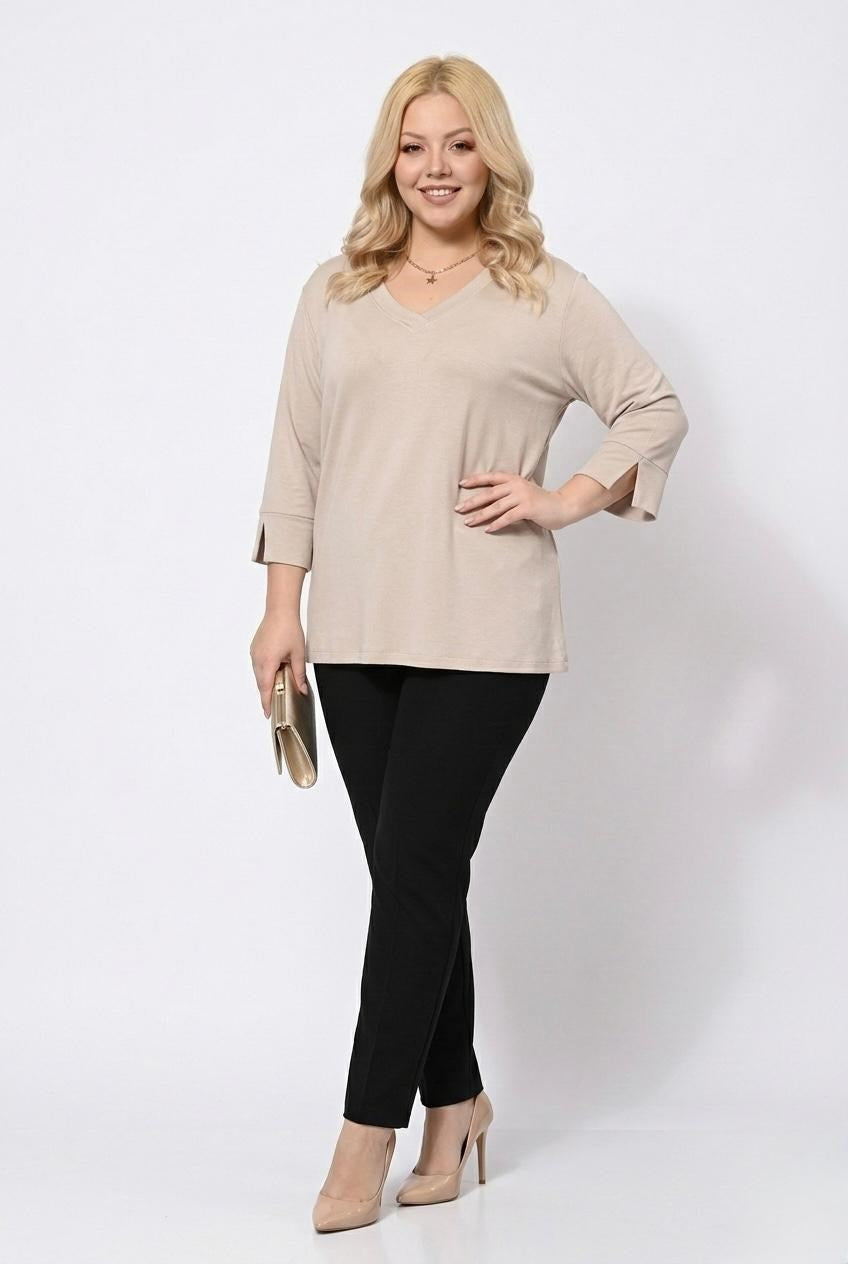 Kadın Büyük Beden Bantlı V yaka Bluz 1919-25