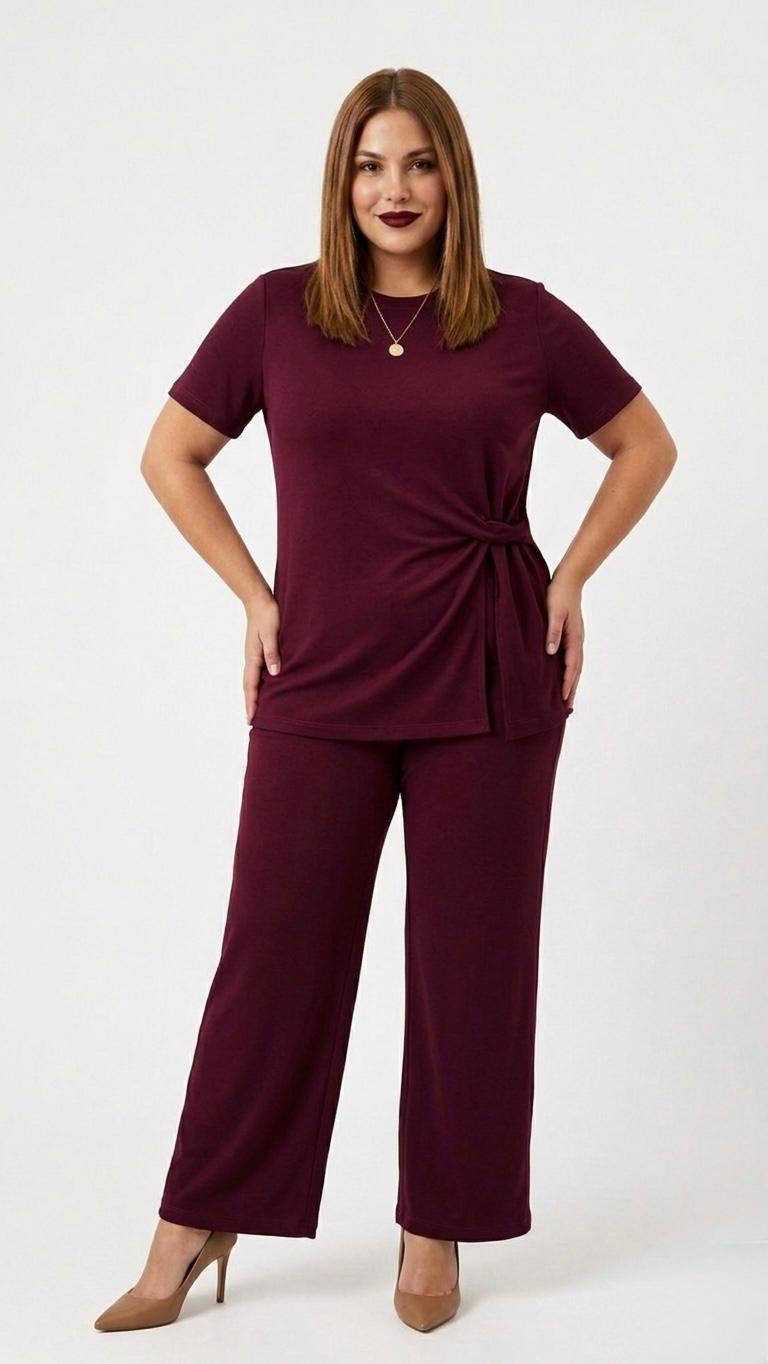 Kadın Büyük Beden Kısa Kollu Yanı Düğümlü Eşofman Takımı 8257-26