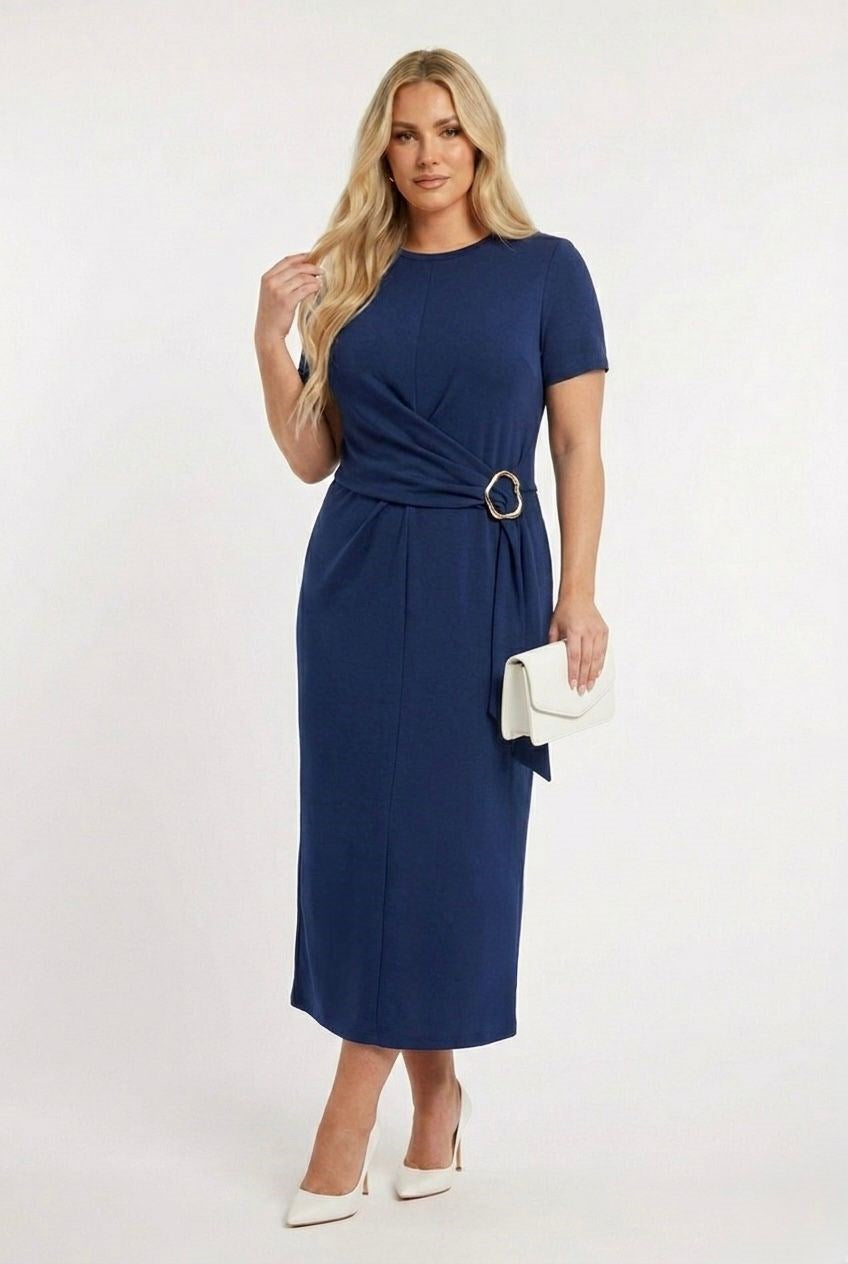 Kadın Büyük Beden Kısa Kollu Önü Toka Detaylı Modal Kumaş Elbise 5452-26 