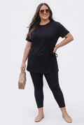 Kadın Büyük Beden Kısa Kollu Yan Düğüm Detaylı Bluz 2039-26