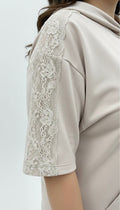 Kadın Büyük Beden Kısa Kollu Fermuarlı Kapüşonlu Dantel Detaylı Eşofman Takımı 8239-26
