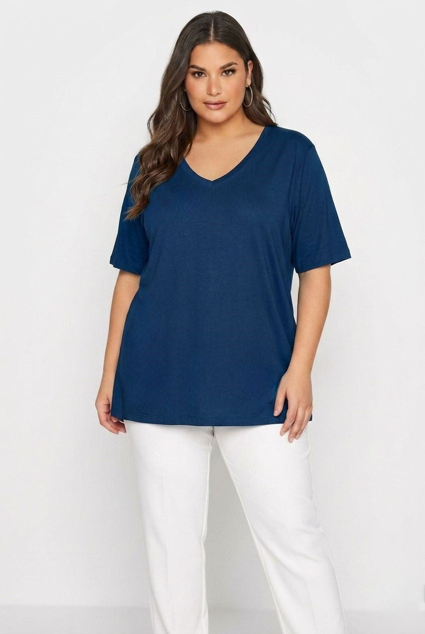 Kadın V Yaka Basic Büyük Beden T-Shirt 1297-22