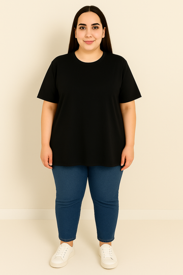 Kadın Büyük Beden Kısa Kollu Basic Oversize T-shirt 1976-25