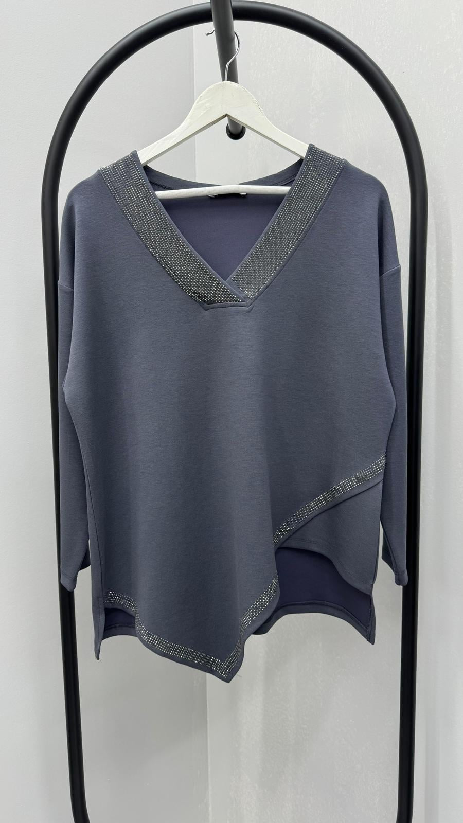 Kadın Büyük Beden Truvakar Kol Asimetrik Kesim Taş Baskı Detaylı Eşofman Takımı 8247-26