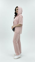 Kadın Büyük Beden Kısa Kollu Fermuarlı Kapüşonlu Dantel Detaylı Eşofman Takımı 8239-26