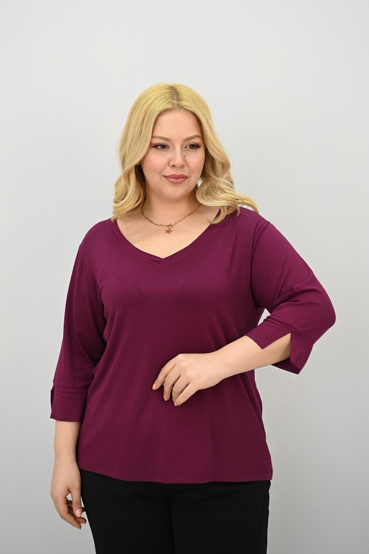 Kadın Büyük Beden Bantlı V yaka Bluz 1919-25