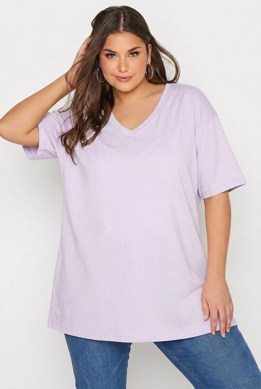 Kadın V Yaka Basic Büyük Beden T-Shirt 1297-22