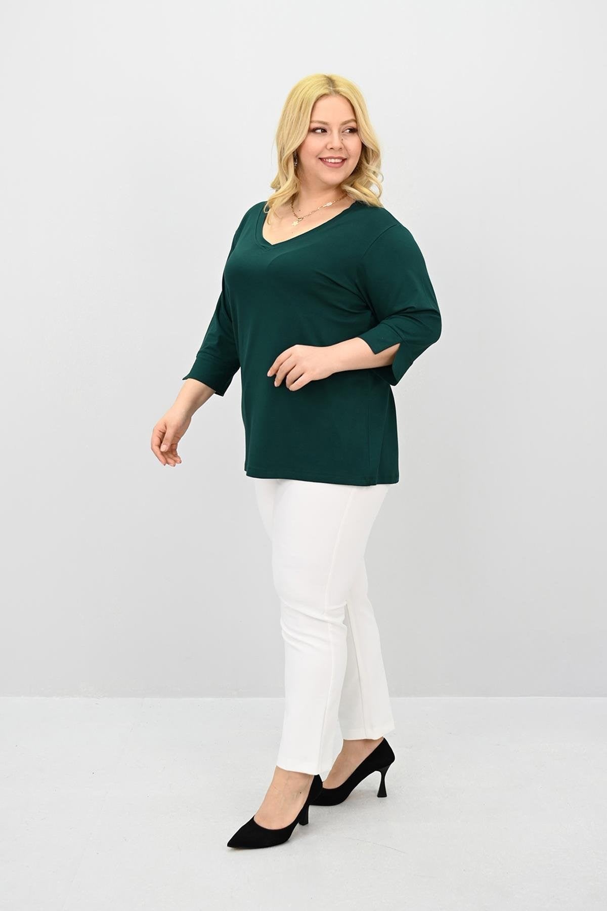 Kadın Büyük Beden Bantlı V yaka Bluz 1919-25