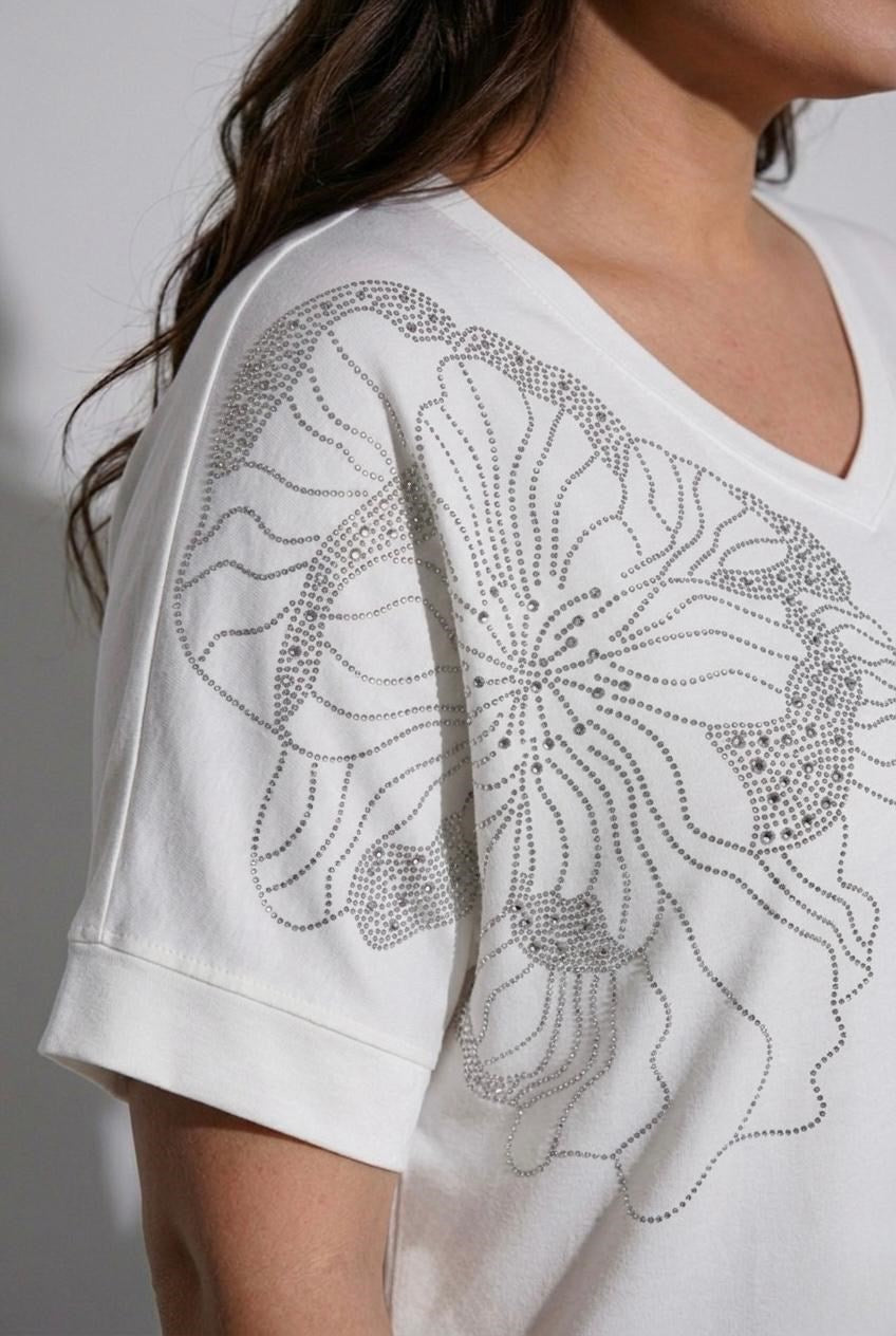 Kadın Büyük Beden Kısa Kollu V Yaka Taş Baskılı Viskon Bluz 2041-26