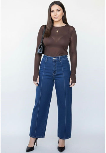 Kadın Büyük Beden Uzun Kollu Kayık Yaka Transparan Viskon Bluz 2037-26