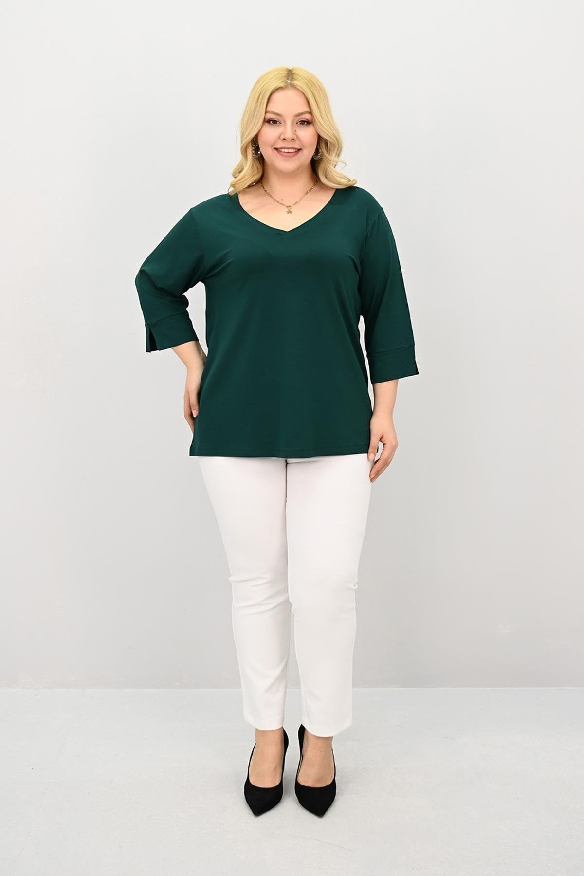 Kadın Büyük Beden Bantlı V yaka Bluz 1919-25