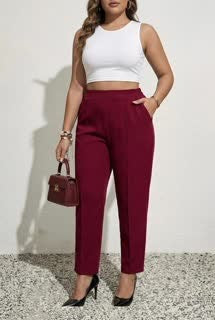 Kadın Büyük Beden Şeritli Kumaş Pantolon 6228-24