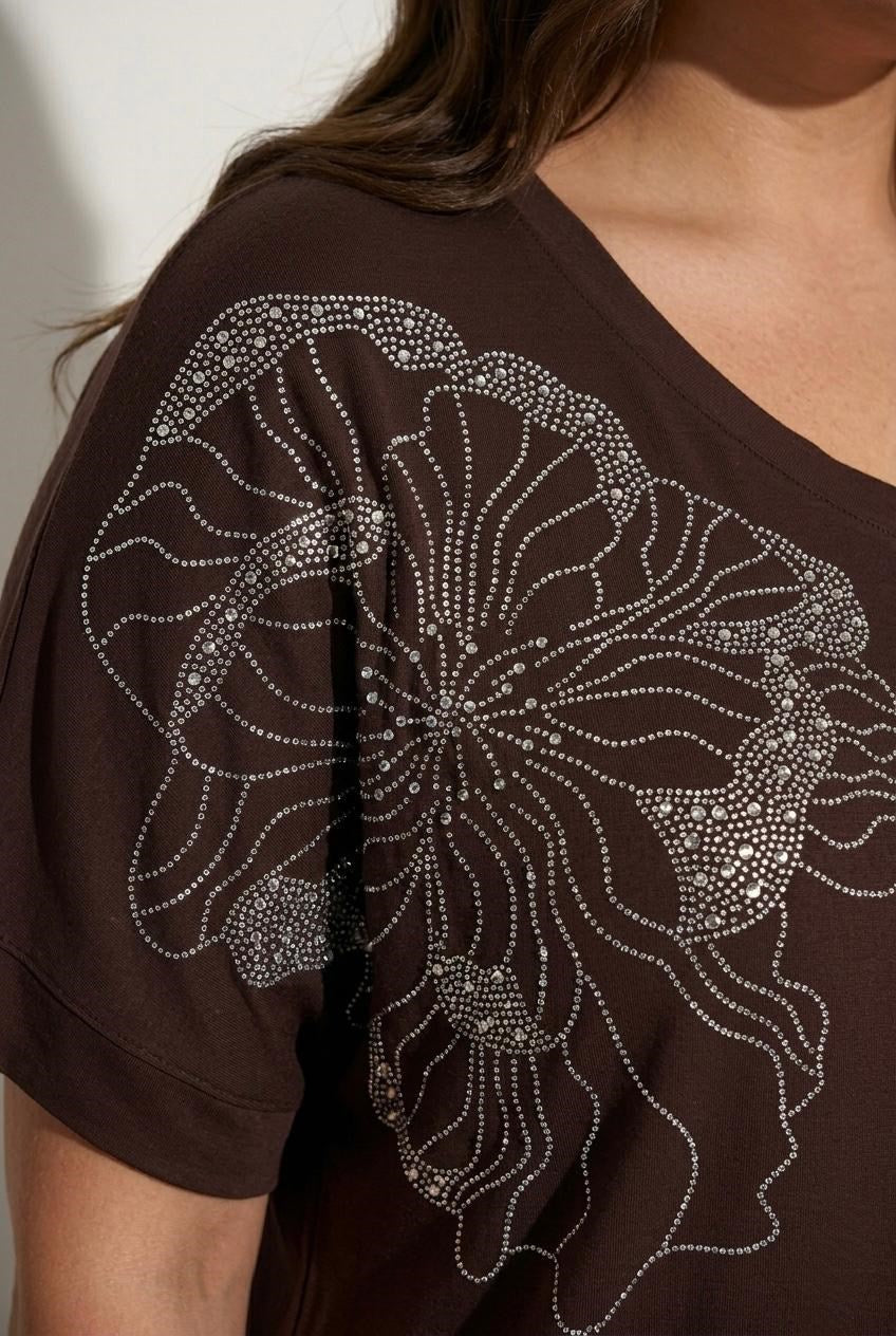 Kadın Büyük Beden Kısa Kollu V Yaka Taş Baskılı Viskon Bluz 2041-26