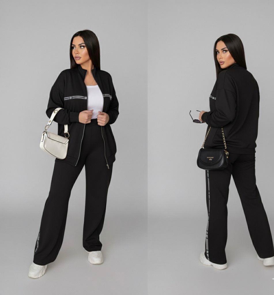 Kadın Büyük Beden Polo Yaka Fermuarlı Şeritli Eşofman Takımı 8213-26