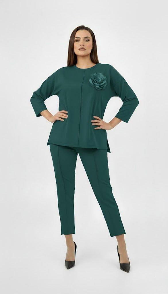 Kadın Büyük Beden Truvakar Kol Çiçek Detaylı İki İplik Eşofman Takımı 8224-26