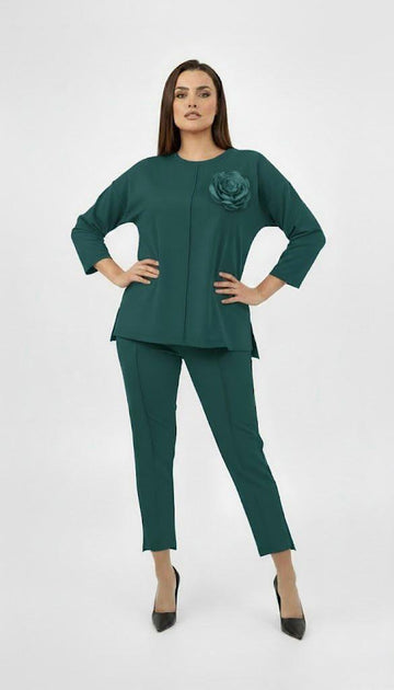Kadın Büyük Beden Truvakar Kol Çiçek Detaylı İki İplik Eşofman Takımı 8224-26