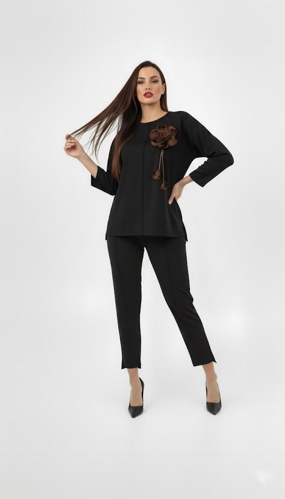 Kadın Büyük Beden Truvakar Kol Gül Detaylı İki İplik Eşofman Takımı 8223-26