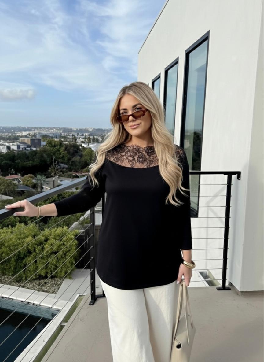 Kadın Büyük Beden Truvakar Kol Yakası Dantel Detaylı Bluz 2031-26