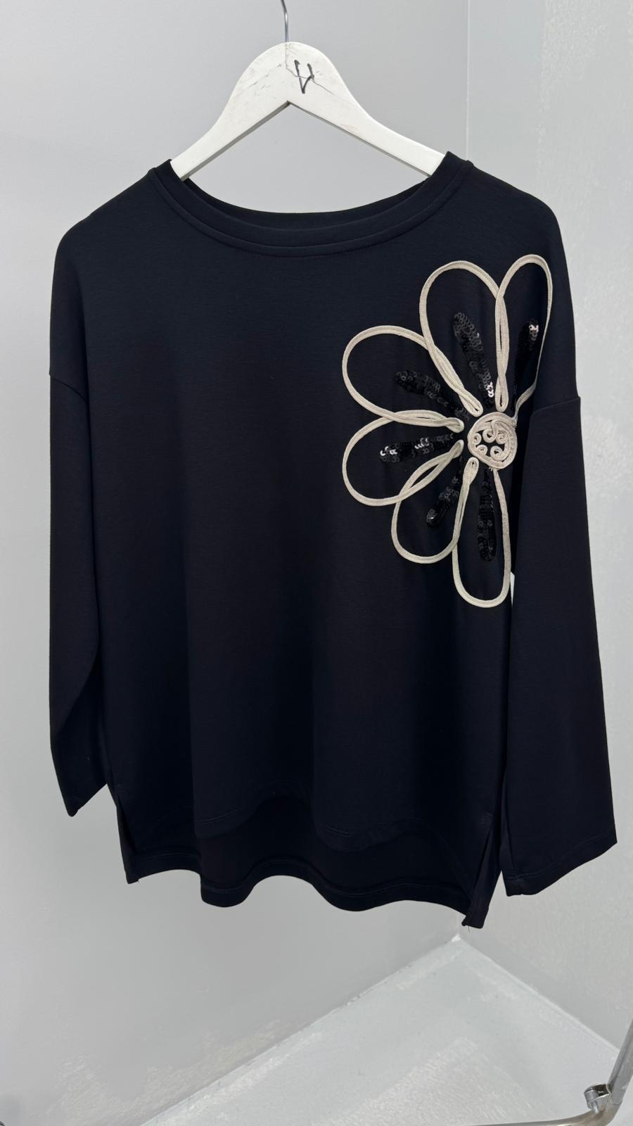 Kadın Büyük Beden Uzun Kollu Çiçek Desenli Pul Payetli Modal Kumaş Bluz 2021