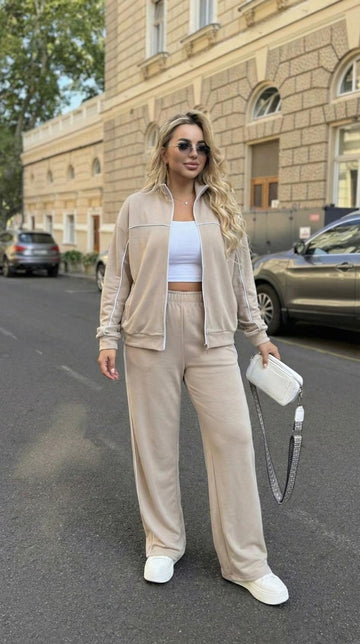 Kadın Büyük Beden Uzun Kollu Fermuarlı Ara Biye Detaylı Bol Paça Eşofman Takımı 8240-26