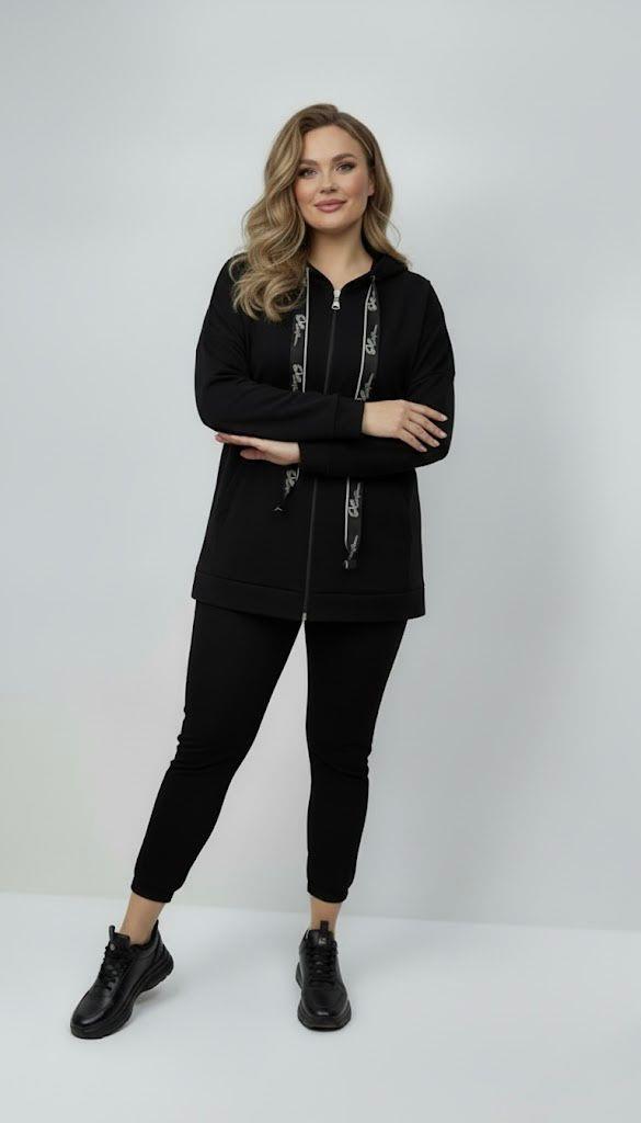 Kadın Büyük Beden Uzun Kollu Kapüşonlu Fermuar Detaylı Sweatshirt 2007
