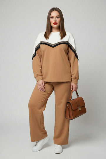 Kadın Büyük Beden Uzun Kollu Püskül Detaylı Modal Kumaş Eşofman Takımı 8249-26