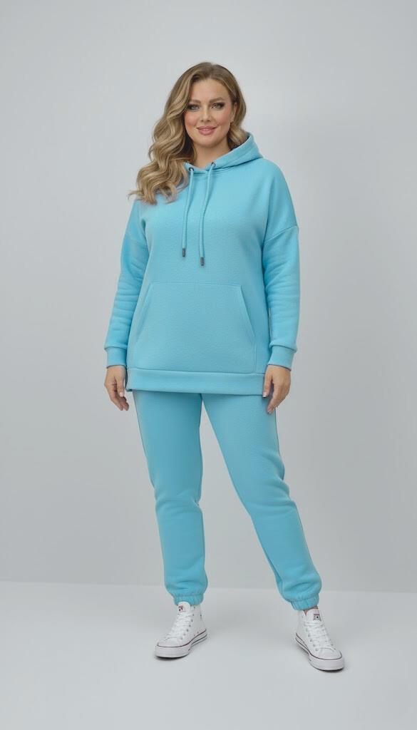 Kadın Büyük Beden Uzun Kollu Üç İplik Şardonlu Lastik Paça Eşofman Takımı 8230