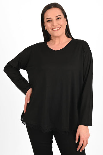 Kadın Etek Ucu Güpür Dantel Detaylı Büyük Beden Bluz 1386-23