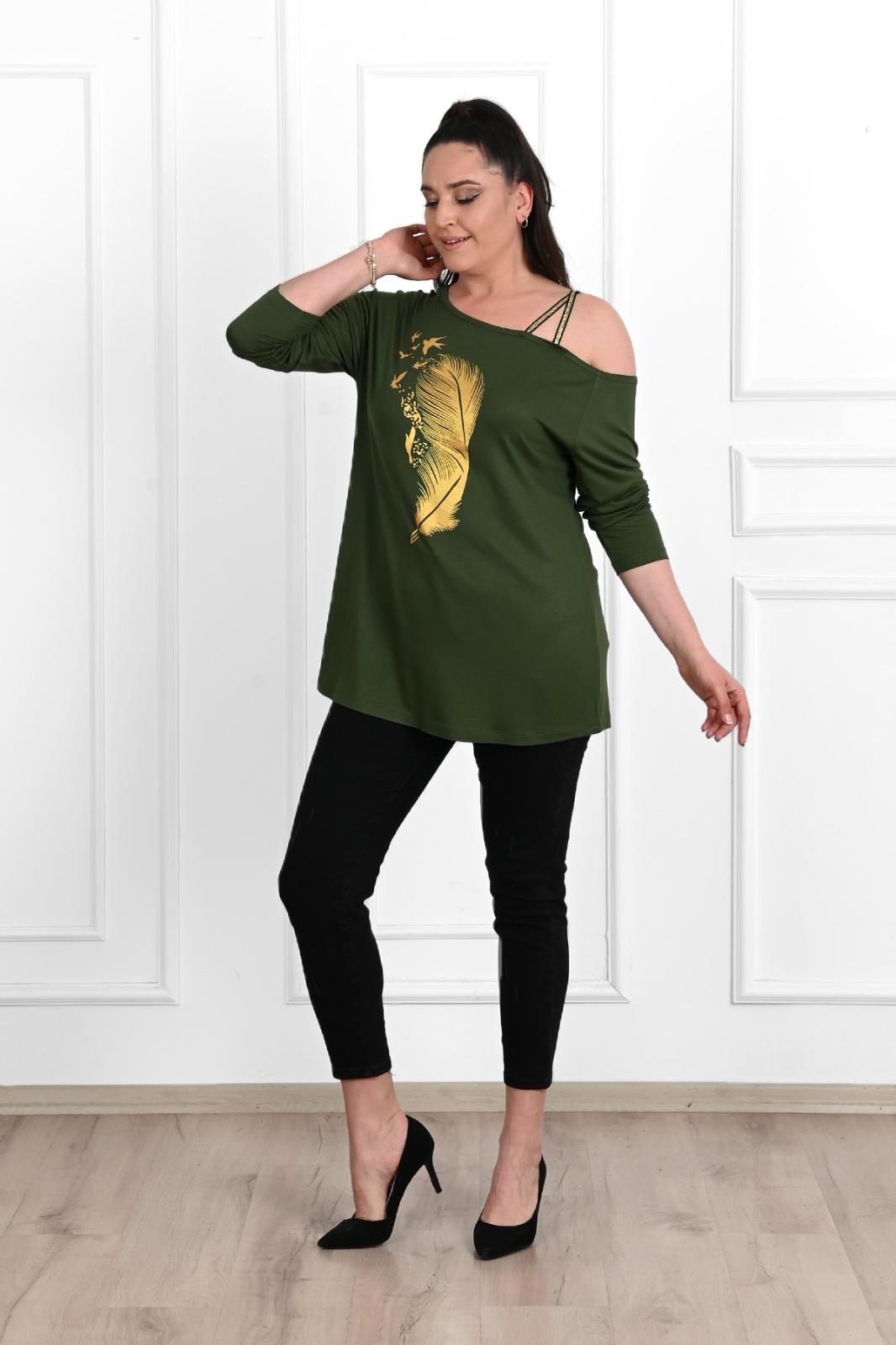 Kadın Düşük Omuzlu Büyük Beden T-shirt 1450-23